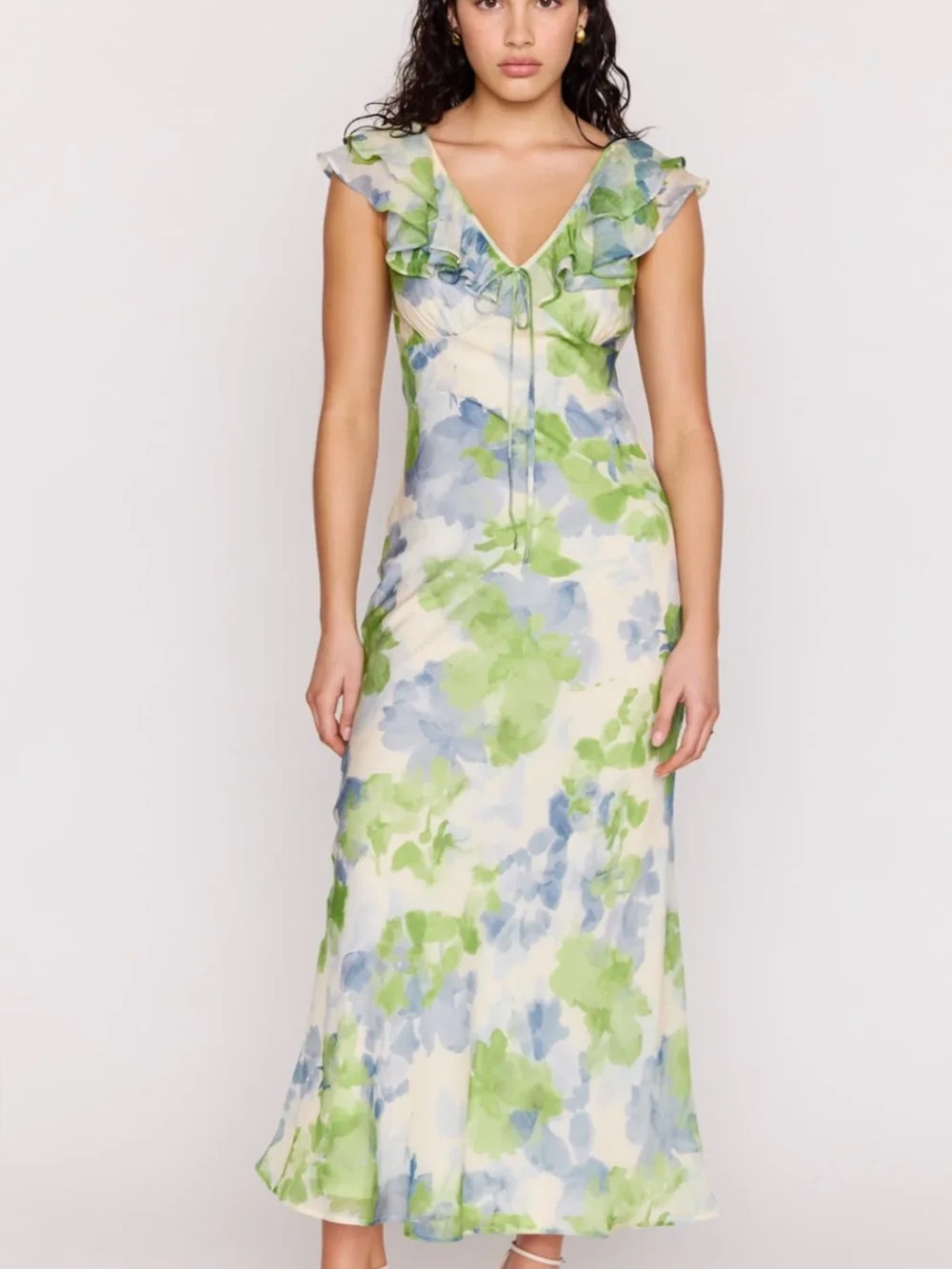 NWT MinkPink Carrie ruffle maxi dress green small
